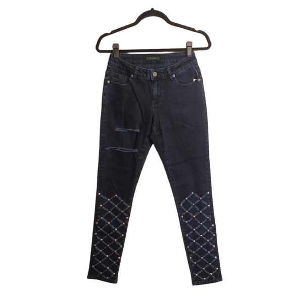 NEW POETIC JUSTICE Studded Distressed Dark Blue Denim Skinny Jeans 26 - Picture 1 of 9